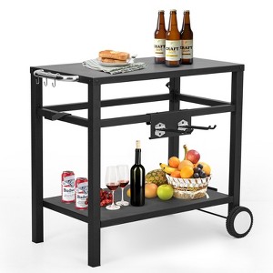 Wheeled Outdoor BBQ Cart, Portable Pizza Oven Cart, Double-Layer BBQ Preparation Table with Hooks, Backyard Tabletop Grilling and Cooking Station - 1 of 4