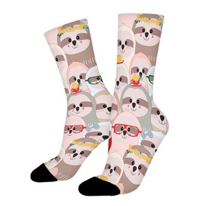 Funny Sloth With Glasses Women Printed Crew Socks Funny Funky Socks Soft Polyester Novelty Gifts for Artists Men - 1 of 1