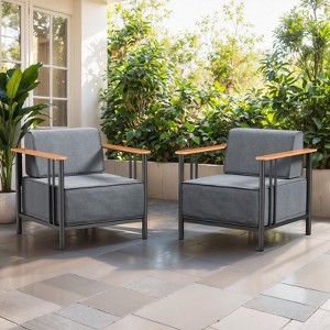 Belord Metal Patio Chairs Set of 2 with 10" Thick Seat Cushion, Metal Outdoor Furniture with Faux-Wood Armrest, Deep Seat, and Comfort Foam Cushion - 1 of 4