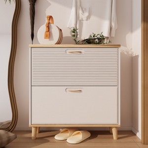 Angel Sar Narrow Shoe Storage Cabinet with 2 Flip Drawers, 24cm Depth Freestanding Organizer for Entryway & Small Spaces, White - 1 of 4
