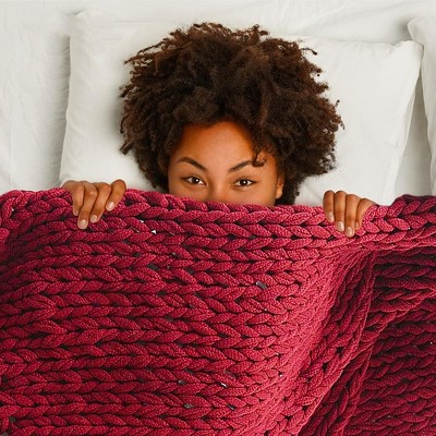 Cocoon of Warmth Burgundy Cable Knit Throw Blanket - 50" x 60"
