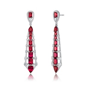 Guili Sterling Silver Dangle Earrings with Colored Cubic Zirconia in Ladder Style — a bold yet elegant piece to elevate your look - 1 of 3