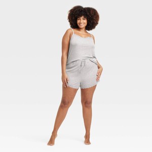 Women's Lace Trim Ribbed Cami Top and Shorts Pajama Set - Auden™ - 1 of 3