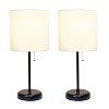 Creekwood Home Set of 2 Contemporary Bedside Black Table Lamps with USB Port White Shade - 2 of 4