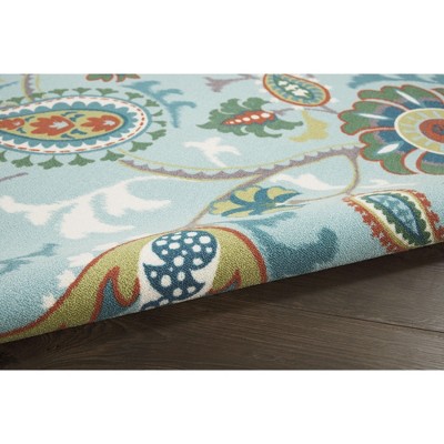 Light Blue Floral Synthetic Indoor/Outdoor Area Rug 7'9" x 10'10"