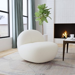 Armless Swivel Chair White Faux Shearling - HomePop: Upholstered Accent, Metal & Wood Frame, 300 lbs Capacity - 1 of 4