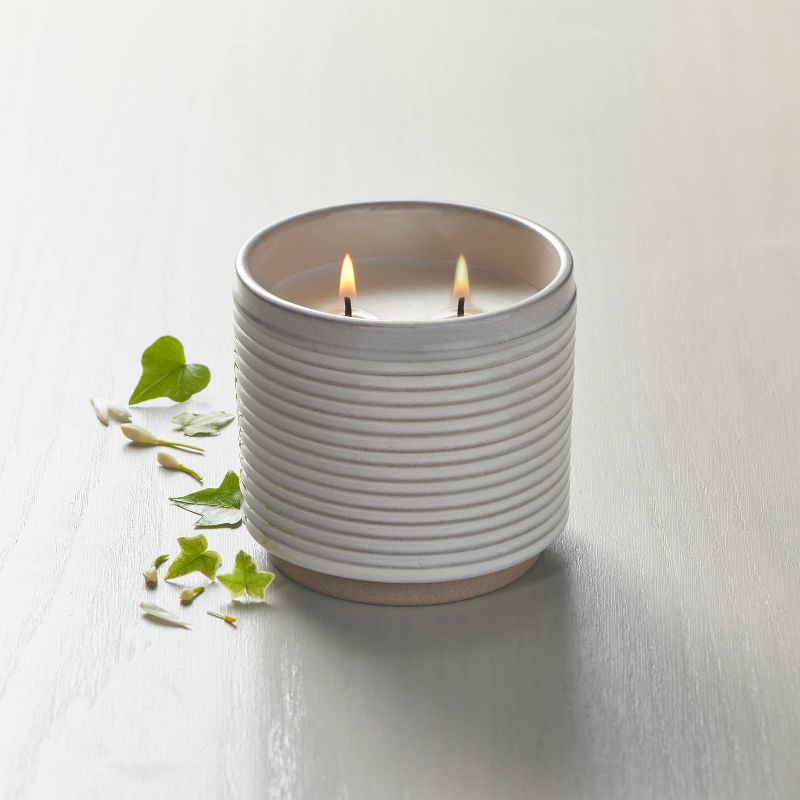 2-Wick Ribbed Ceramic Ivy Jar Candle Light Gray 12oz - Hearth &#38; Hand&#8482; with Magnolia, 3 of 5