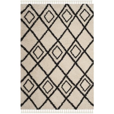 Moroccan Fringe Shag 200 MFG244 Power Loomed Area Rug Cream / Charcoal 5'-3" X 7'-6" - Safavieh.
