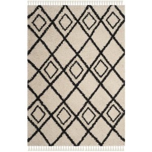Moroccan Fringe Shag 200 MFG244 Power Loomed Area Rug Cream / Charcoal 5'-3" X 7'-6" - Safavieh. - 1 of 4
