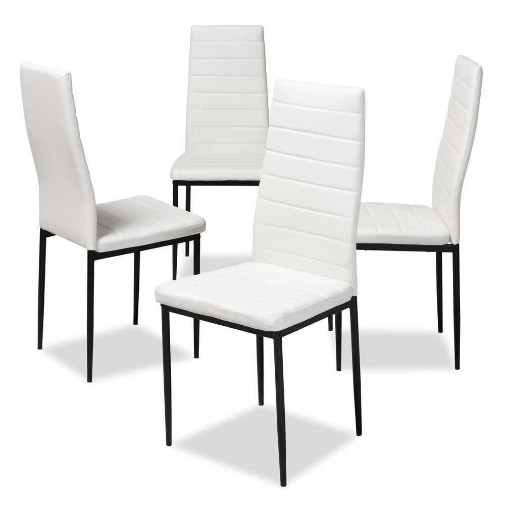 Photos - Dining Table Set of 4 Armand Modern and Contemporary Faux Leather Upholstered Dining Chairs White - Baxton Studio: Minimalist Design, Met