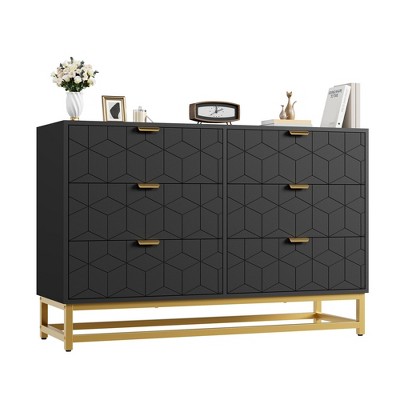 6 Drawer Dresser with Wide Storage, Wood Dresser Chest Organizer with Metal Legs, Modern Dressers & chests of Drawers