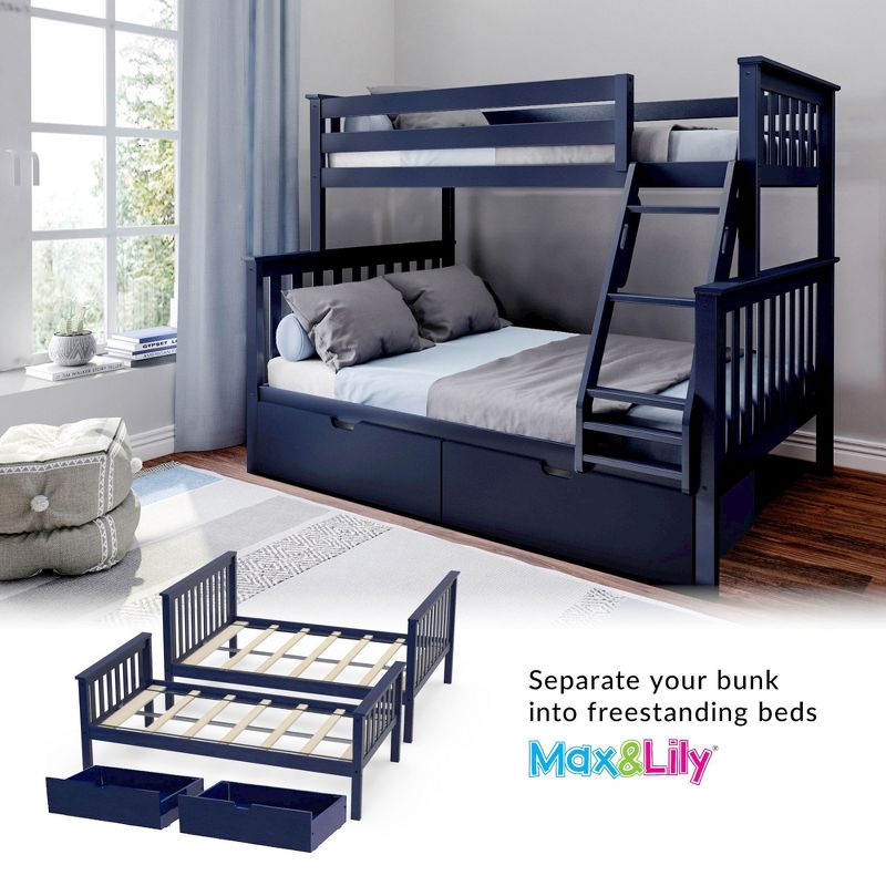 Max & Lily Twin over Full Bunk Bed with Under Bed Storage Drawers, 6 of 9