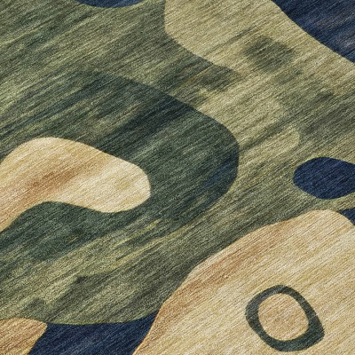 HomeRoots 5' X 8' Navy Blue Gold And Olive Green Abstract Washable Indoor Outdoor Area Rug