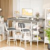 Hooseng Kitchen Island with Storage and Seating, Storage Small Dining Table, Bistro Table and Chairs Set of 2 with5 Shelves with PU Stools, Grey - 4 of 4