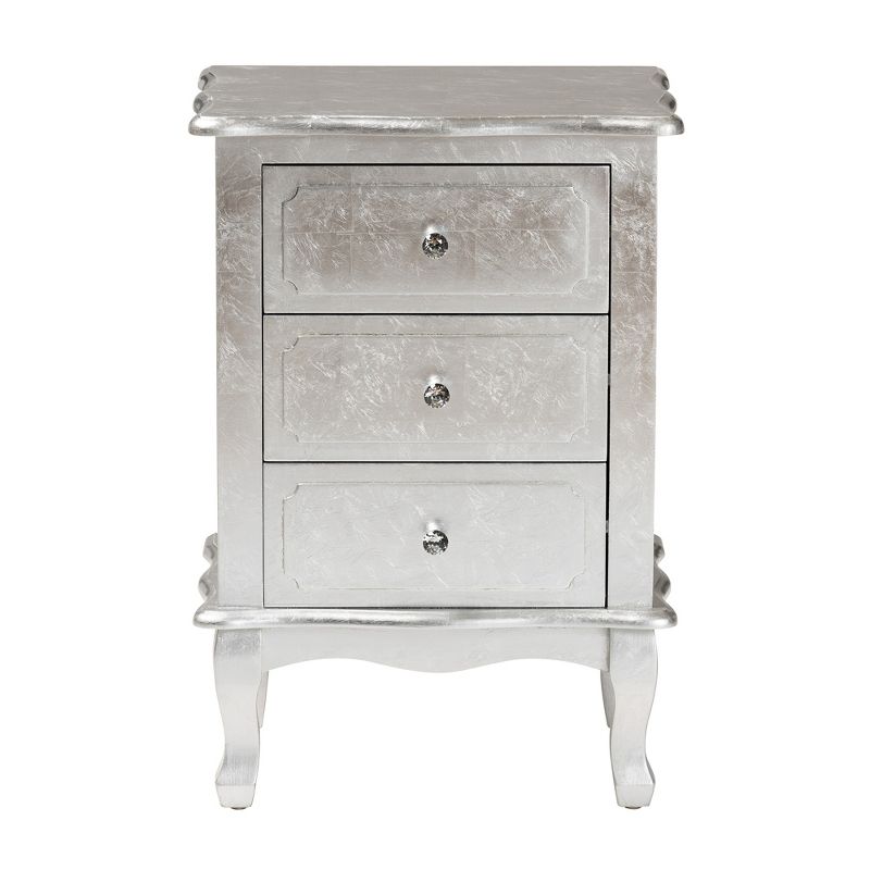 Baxton Studio Newton Classic and Traditional Silver Finished Wood 3-Drawer End Table, 4 of 10