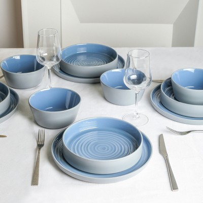 Elica 12-Piece Blue and Grey Ceramic Dinnerware Set