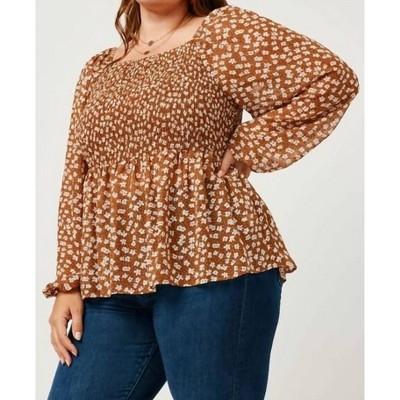 Women's Square Neck Peplum Top - Plus - Hayden LA