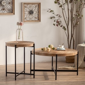 NicBex Retro Wooden Round Coffee Table with Metal Legs,Simple Wood Side Table,Center Table for Living Room - 1 of 4