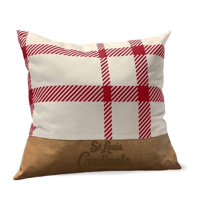 MLB St. Louis Cardinals Farmhouse Plaid Faux Leather Throw Pillow