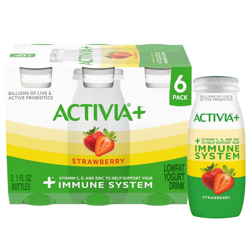 Activia+ Probiotic Strawberry Lowfat Yogurt Drinks - 6ct/3.1 fl oz, 1 of 11