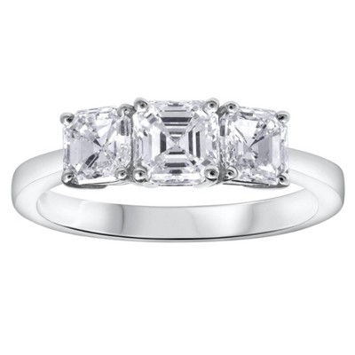 Pompeii3 G/VS 1.75Ct Asscher Cut Moissanite 3-Stone Engagement Ring 14k White Gold