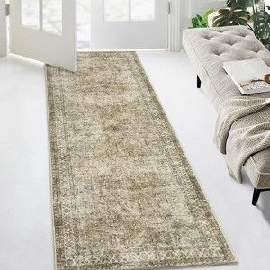 Area Rug Washable Rug Vintage Traditional Mat Distressed Indoor Foldable Accent Rug Floral Non Slip Low Pile Carpet - 1 of 4