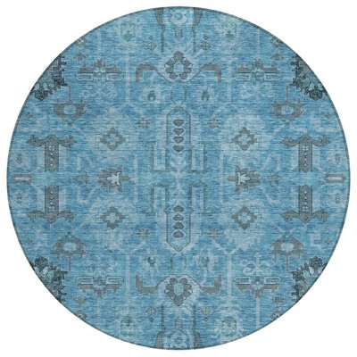 Sky Blue And Gray Oriental Washable Indoor Outdoor Area Rug