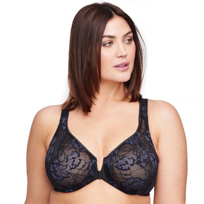 Glamorise Womens WonderWire Front-Closure Stretch Lace Underwire Bra 9245  Mocha 42B