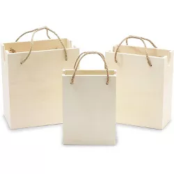 3 Pack Unfinished Natural Wooden Hand Bags in 3 Sizes for Party Decorations, Ornament and DIY Craft Projects