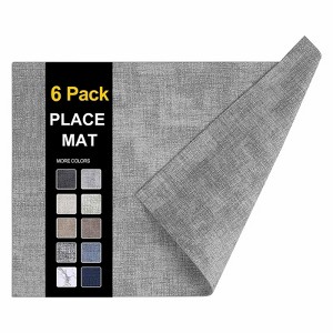 Aoibox Faux Leather Heat Resistant Placemats Set of 6, Waterproof Wipeable Dining Mats for Indoor & Outdoor Use, Easy to Clean in Light Grey - 1 of 4