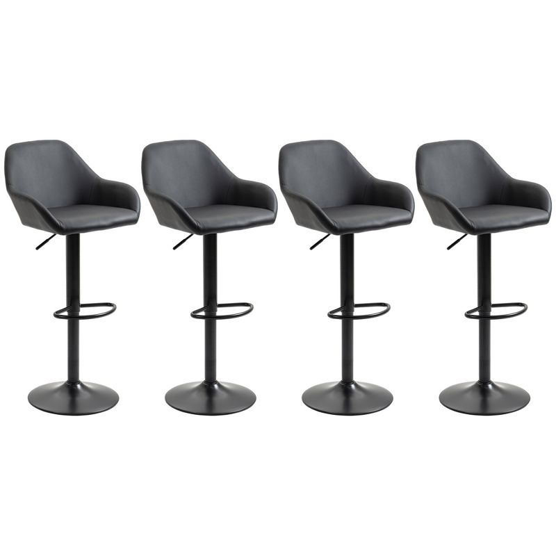 HOMCOM Adjustable Bar Stools Set of 4, Swivel Barstools with Footrest and Back, PU Leather and Steel Round Base, for Kitchen Counter, Black, 4 of 7