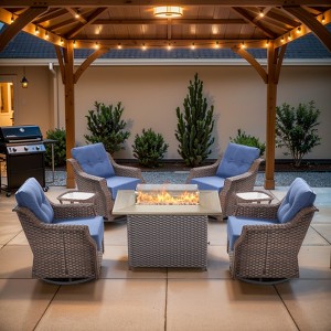 Buenhomino Outdoor Swivel Rocker Patio Chairs Set of 4 with Fire Table - 6" Thick Cushion 7 Piece Furniture Set with Fire Pit Table - 1 of 4