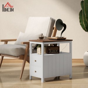 CIPACHO Side Table with Charging Station and USB Ports, Narrow End Table with Drawers, Shelf for Living Room, White - 1 of 4
