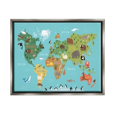 Stupell Industries Country Animals World Map Continents Wildlife Diagram Floater Canvas Wall Art