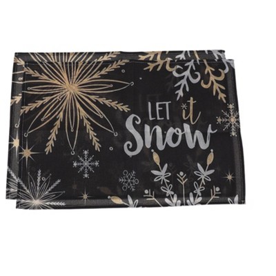 Unique Bargains Christmas Place Mats Snowflake Flax Yellow Black White 11.8"x17.7" 2 Pcs