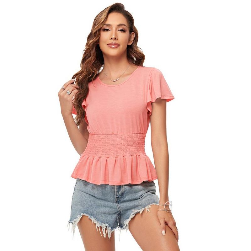 Whizmax Women Summer Pleated Crewneck Blouses Ruffle Short Sleeve Shirts Tops, 2 of 8