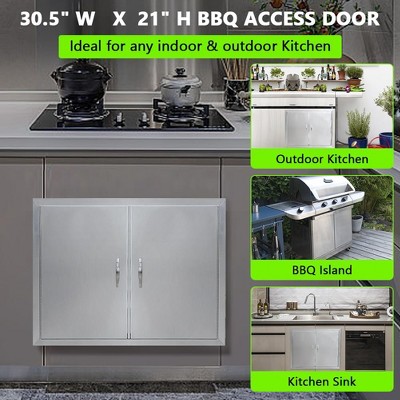 BBQ Access Door， Garvee Grill Door Double Door Brushed Stainless Steel, Outdoor Kitchen Doors for BBQ Island Grilling Station