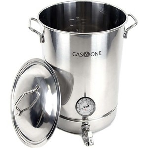 GasOne 8 Gallon Stainless Steel Home Brew Kettle Pot Pre Drilled 4 PC Set with Tri Ply Bottom, Stainless Steel Lid, Thermometer, Ball Valve Spigot - 1 of 4