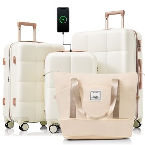 HDZNVF Luggage Sets 4 Piece, 20-inch with USB Port, Expandable ABS Durable Suitcase with Travel Bag, Cup Holder - 1 of 4