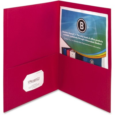 Business Source 2-Pocket Folders 125 Sht Cap Letter 12"x9" 25/BX RED 78494