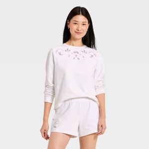 Women's Eyelet Sweatshirt - A New Day™ White S : Target