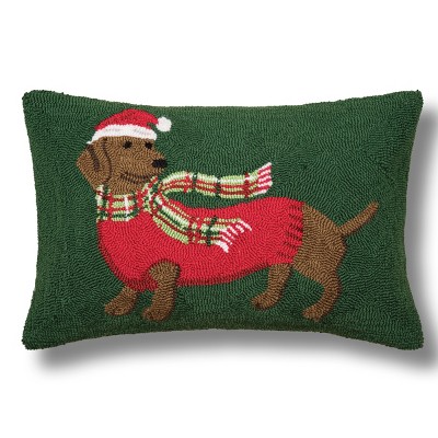 C&F Home 14" x 22" Christmas Dachshund Dog Puppy with Festive Scarf Hooked Accent Throw Pillow