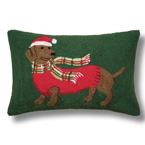 C&F Home 14" x 22" Christmas Dachshund Dog Puppy with Festive Scarf Hooked Accent Throw Pillow - 1 of 1