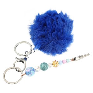 Unique Bargains Beaded Card Grabber Keychain with Pom Ball Blue - 1 of 4