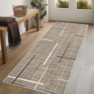Acekool Washable Area Rug 【size】, Modern Abstract Non Slip Low Pile Thin Living Room Bedroom Carpet, Lightweight Soft Floor Mat, Rice - 1 of 4