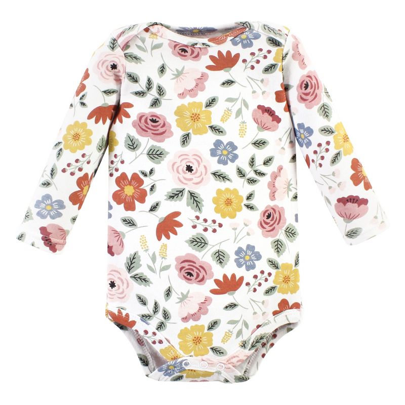 Hudson Baby Infant Girl Cotton Long-Sleeve Bodysuits, Bonita 3 Pack, 5 of 6