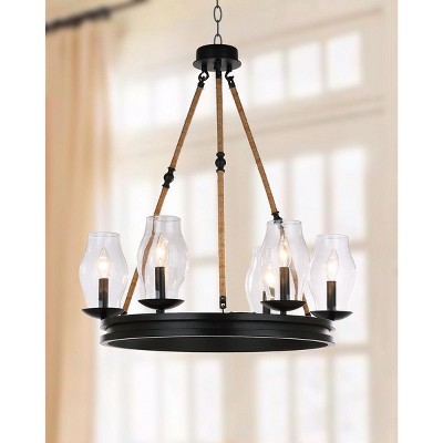 Luxurious 25" Dia. Black/Brown Metal & Glass Adjustable Chandelier