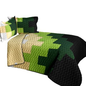 Slickblue 3PC Full/Queen Quilt Set, Pre-Shrunk Fabric, Quilt & 2 Shams, Geometric Patchwork, 3 Color Options - 1 of 4