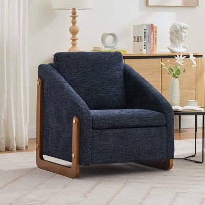 Modern Chenille Fabric Upholstered Side Chairs Set Of 2,Accent Lounge Chair With Wood Frame,Wooden Lounge Armrests Chair-Coolbibila