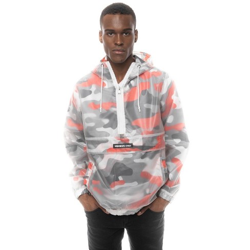 Members Only Translucent Camo Print Jackets for Men Casual Windbreaker Men Half Zip Pullover Hooded Jacket Orange 2XL